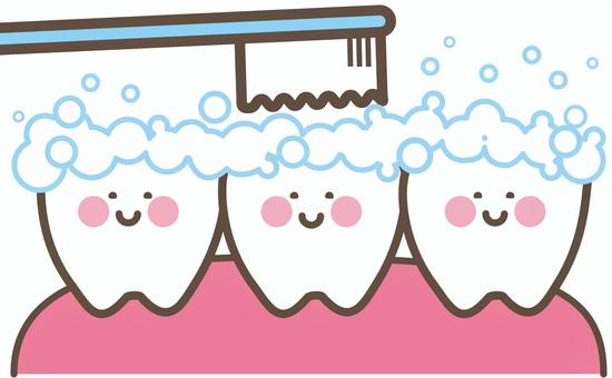 歯のキャラクターと歯ブラシ 歯,歯磨き,歯ブラシ,歯磨き粉,泡,清潔,お手入れ,歯並び,歯医者,歯科のイラスト素材