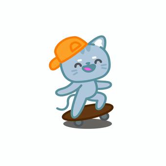 イラスト0111 猫,スケートボード,キャップ,かわいい,イラスト,キャラクター,動物,ベクター,スポーツ,子供向けのイラスト素材
