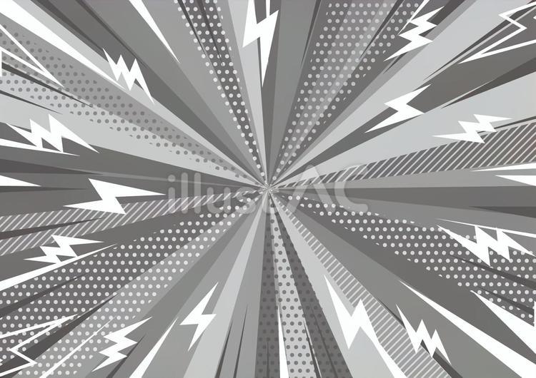 ポップな稲妻とモノトーンの集中線 雷,稲妻,集中線のイラスト素材