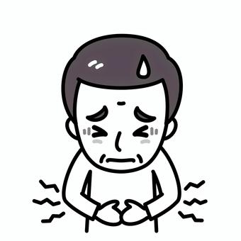 シニア男性　腹痛　白黒 腹痛,高齢者,白黒,胃痛,病気,痛み,症状,食あたり,食中毒,お腹のイラスト素材