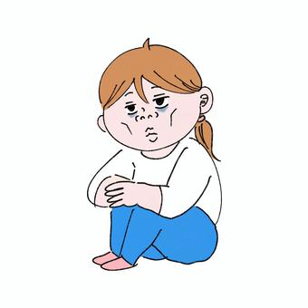 体育座りをして落ち込んでいる女性 落ち込む,鬱,病む,闇,根暗,暗い,沈む,体育座り,疲れた,女性のイラスト素材