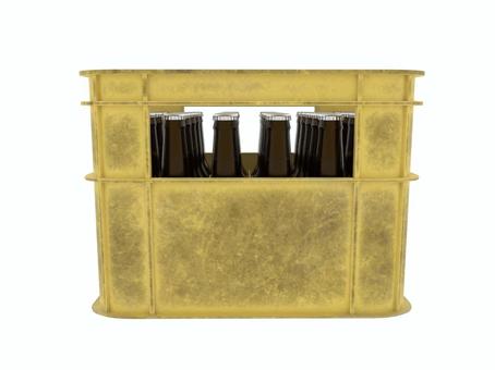 黄色の汚れたケースとビール ビールケース,ケース,ビール箱,入れ物,3d,cg,瓶ビール,黄色,汚れのイラスト素材