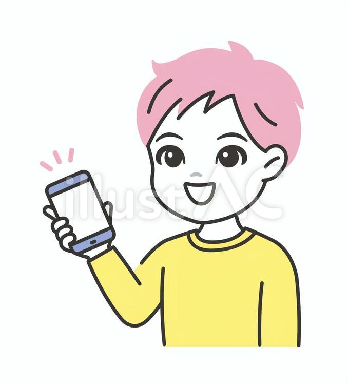 スマホを持つ男の子 スマホ,男の子,スマートフォンのイラスト素材