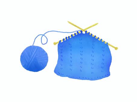 編み物 青 編み物 青 編み物,毛糸,ニット,毛糸玉,棒針編み,編み針,2本,青,手芸,趣味のイラスト素材