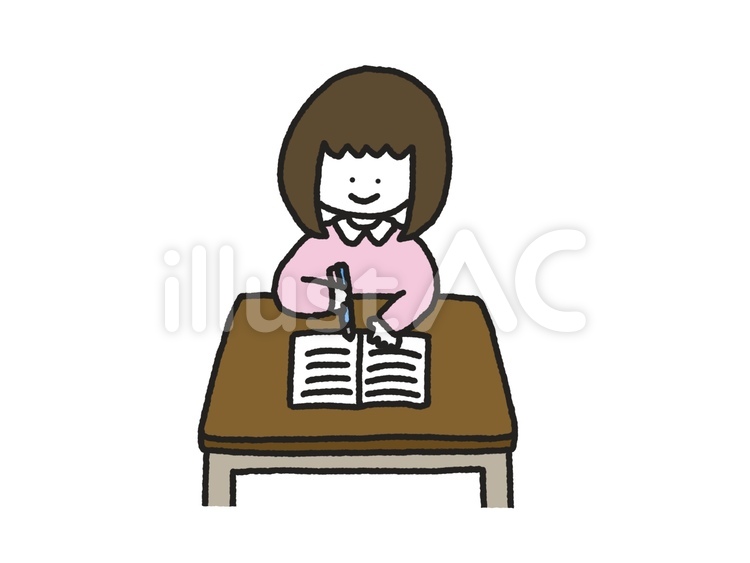 ノートをとる女の子 学校,授業,ノートのイラスト素材