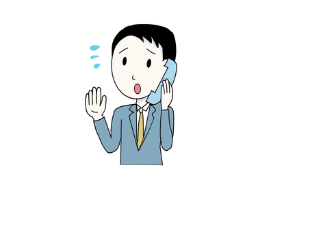 クレーム対応の男性 クレーム対応,男性,困った,通話,焦る,苦情のイラスト素材
