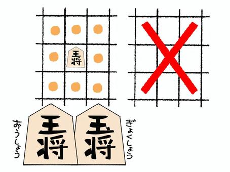 王将の駒の動かし方 王将,玉将,将棋,駒,生駒,動き,おもて,配置,セット,pop調のイラスト素材