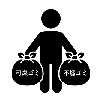 ゴミ袋を持つ人物 ゴミ捨て,ゴミ袋,可燃,不燃,分別,人物,アイコン,ゴミ,捨てる,掃除のイラスト素材