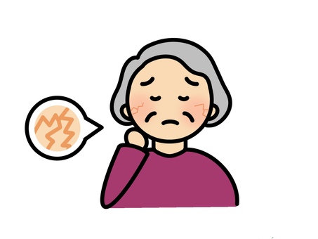 乾燥はしているおばあちゃん おばあちゃん,祖母,乾燥肌,肌荒れ,女性,痒い,肌,肌トラブル,シニア,高齢者のイラスト素材