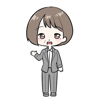 片手をあげるスーツ姿のおばさん おばさん,スーツ,女性,社会人,会社員,仕事,職業,年配,上司,ビジネスのイラスト素材
