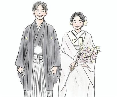 和装ウェディング 和装,ウェディング,結婚,結婚式,新郎,新婦,花婿,花嫁,カップル,人のイラスト素材