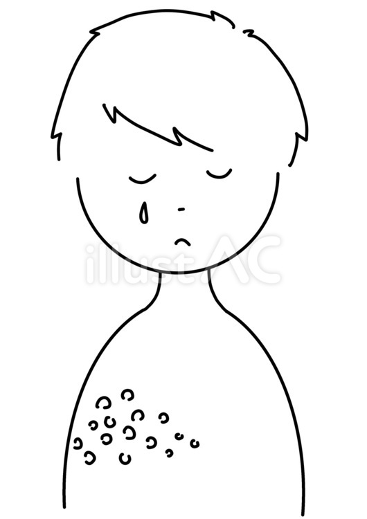 帯状疱疹に悲しむ男性　線画 帯状疱疹,男性,皮膚のイラスト素材