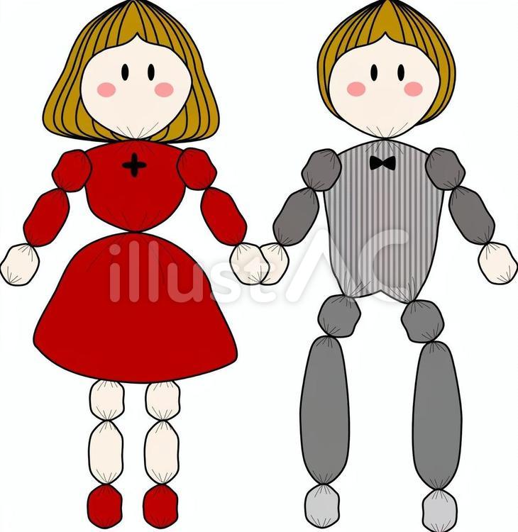 男女の人形-立つ 人形,ペア,赤のイラスト素材