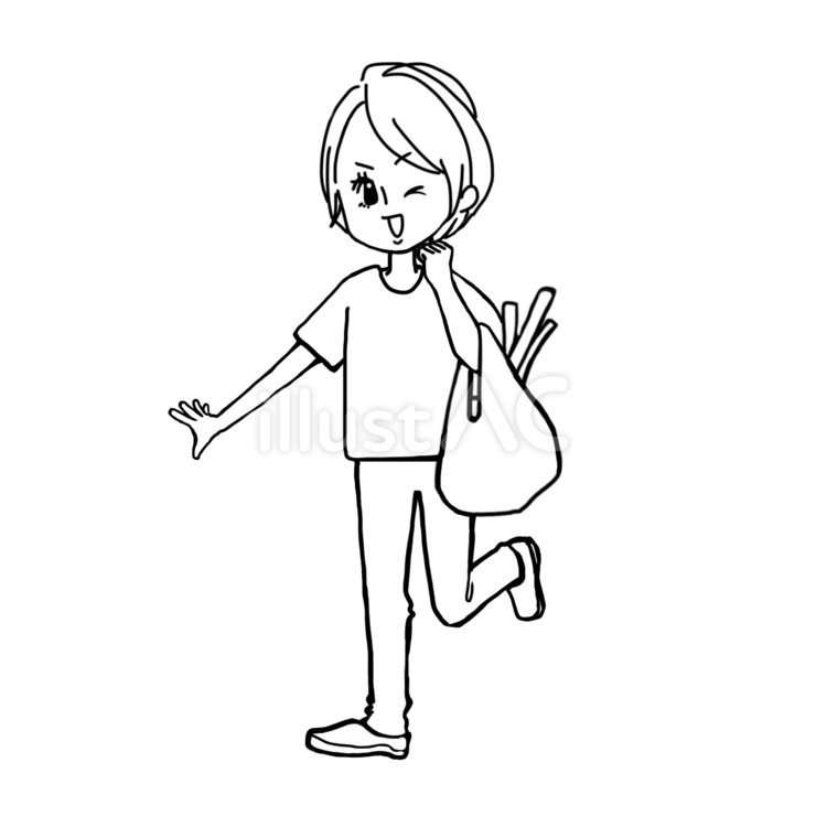 線画の買い出し女性 買い物,ショッピング,スーパーのイラスト素材