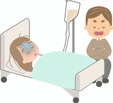 入院した娘に会いにきた父親(うるさい) 入院した娘に会いにきた父親(うるさい) 入院,体調不良,くたくた,疲弊,女性,疲労,点滴,病院,ベッド,げっそりのイラスト素材