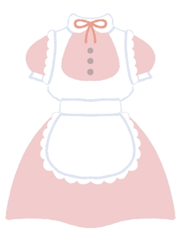 ピンク色のメイド服 メイド服,ピンク色,エプロン,ドレス,リボン,ワンピース,コスチューム,コスプレ,制服,店員のイラスト素材