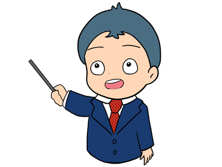 指示棒を持ったスーツの若い男性（胸上） 男性,若い,塾講師,ビジネスマン,サラリーマン,スーツ,ネクタイ,プレゼン,ジェスチャー,案内のイラスト素材