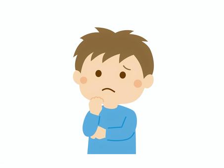 こども_悩む こども,悩む,困る,考える,わからない,考え事,どうしよう,心配事,悩み事,男の子のイラスト素材