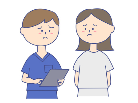 スクラブを着た男性⑧説明する困り顔 患者,検診,問診,バインダー,診断書,カルテ,診療所,困り顔,困る,難しいのイラスト素材