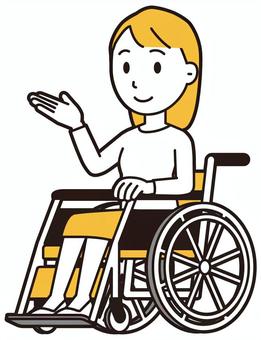  ロングヘア女性(黄)-300-全身 車いす,女性,女の子,人物,かわいい,障害者,車椅子,手かざし,こちら,どうぞのイラスト素材