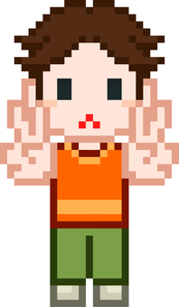 ドット絵のダブルピースする男性です。 ドット絵,ダブルピース,シンプル,ピースサイン,vサイン,両手ポーズ,フォトポーズ,撮影,手ジェスチャー,ポジティブのイラスト素材