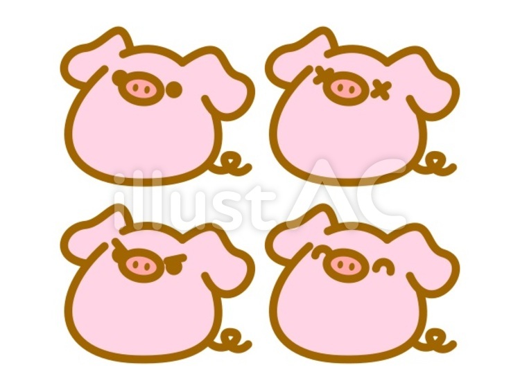 ぶた　コロコロセット1　桃 豚,動物,表情のイラスト素材