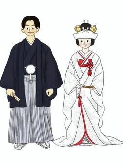 和装の花婿と花嫁 結婚式,和装,ウェディング,ブライダル,花嫁,花婿,新郎,新婦のイラスト素材