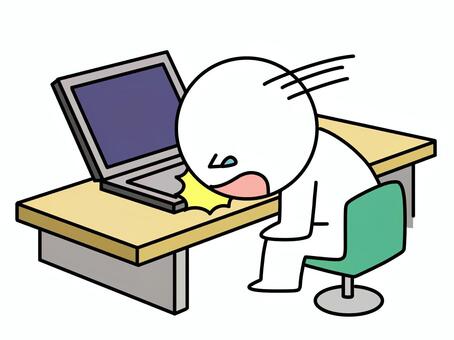 パソコンに頭を打ち付ける棒人間 ノートパソコン,棒人間,テーブル,失敗,悔しい,残念,モバイル,泣く,涙,かわいいのイラスト素材