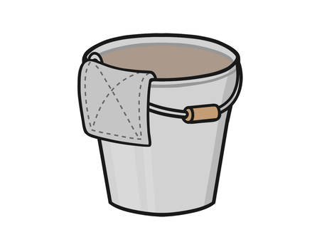汚水入りの金属バケツと雑巾のイラスト 金属バケツ,生活,掃除,道具,雑巾,汚水,液体のイラスト素材