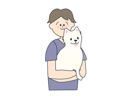 白い犬を抱きかかえる獣医の男性① 犬,猫,獣医,獣医師,治療,かわいい,男性,スクラブ,医師,先生のイラスト素材