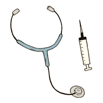 手描きの聴診器と注射器 聴診器,医者,病気,手描き,シンプル,可愛い,注射器のイラスト素材