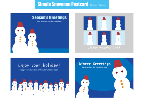 シンプルスノーマン　カードセット ポストカード,背景,寒中見舞い,雪だるま,スノーマン,12月,1月,2月,ハガキ,カードのイラスト素材