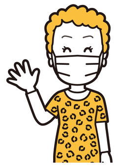  大阪のおばちゃん(黄)-061-バスト マスク,おばちゃん,大阪,ヒョウ柄,おばはん,中年,女性,関西,派手,おばさんのイラスト素材