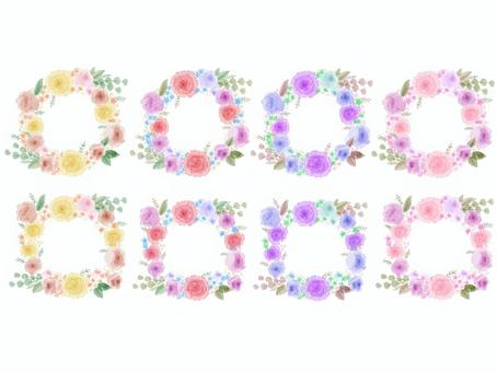 かわいい水彩風お花のフレームセット フレーム,リース,お花,花,薔薇,バラ,ばら,植物,葉っぱ,黄色のイラスト素材