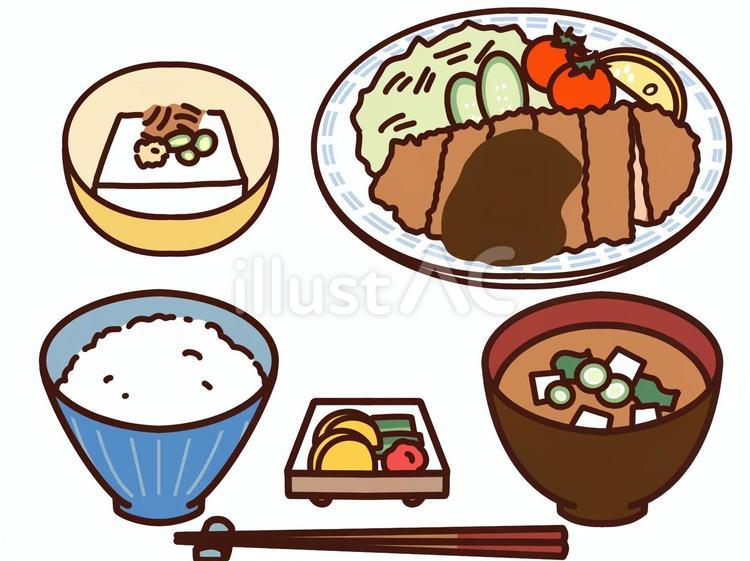フード　トンカツ定食（線あり） とんかつ定食,定食,和食のイラスト素材