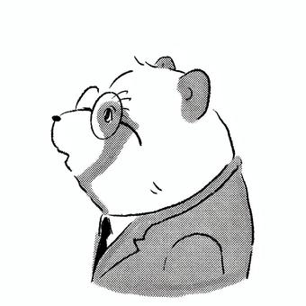 横顔です 横顔,たぬき,サラリーマン,スーツ,メガネ,モノクロ,単色,ペン画,動物,挿し絵のイラスト素材