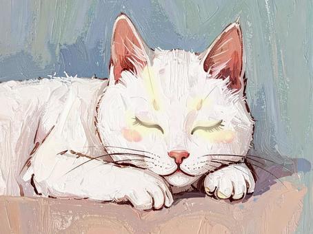 手書き風の白猫のイラスト