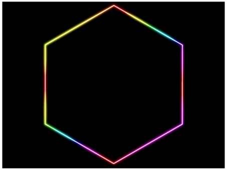 六角形フレ−ム　ネオン　虹色 六角形,フレ−ム,ポストカード,メッセージカード,飾り枠,あしらい,ネオン,グラデーション,虹色,レインボーのイラスト素材