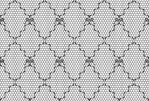 リボンフレームのレース生地のパターン背景 レース,花,シームレス,パターン,模様,柄,花柄,刺繍,白,黒のイラスト素材