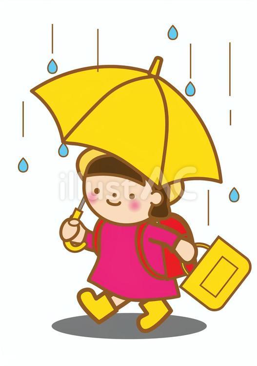 雨の日の登下校（女の子） 雨,梅雨,傘のイラスト素材