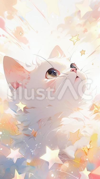 白ネコと星3 動物,白猫,星のイラスト素材