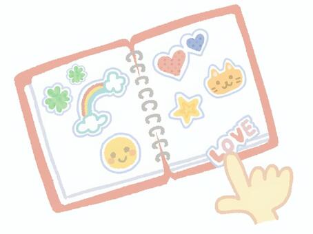 シールを貼っているシール帳 シール帳,シール,貼る,手,手帳,ノート,台紙,バインダー,集める,コレクションのイラスト素材