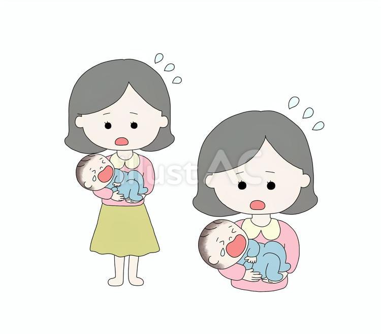 泣いてる赤ちゃんとお母さん 赤ちゃん,泣く,涙のイラスト素材