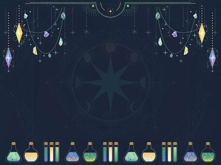 魔法道具フレーム背景15 魔法,魔法道具,ポーション,月,星,石,宝石,キラキラ,不思議,ミステリアスのイラスト素材