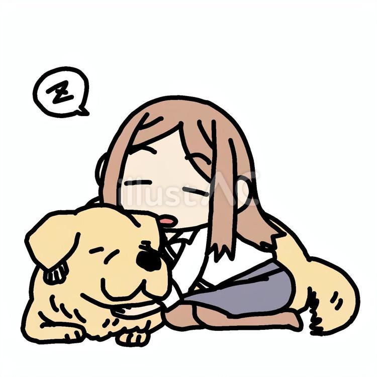 大型犬を抱いて寝る女性 女性,大型犬,抱くのイラスト素材