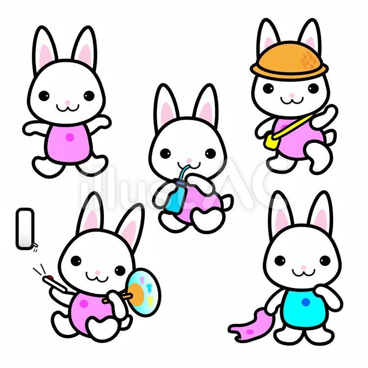 夏のウサギ 着替える,エアコン,水分補給のイラスト素材