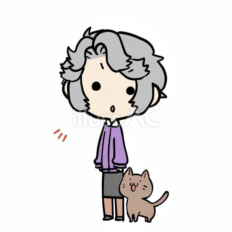 足元の猫とおばあさん おばあさん,猫,足元のイラスト素材