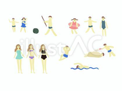 水着を着て遊んでいる人たち