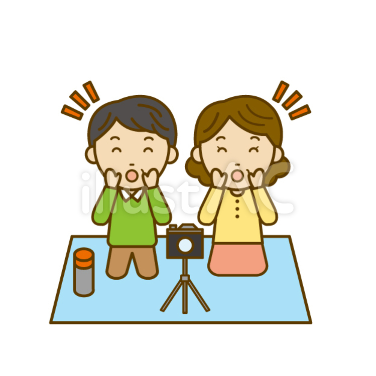 レジャーシートに座って応援する男性と女性イラスト No 無料イラストなら イラストac
