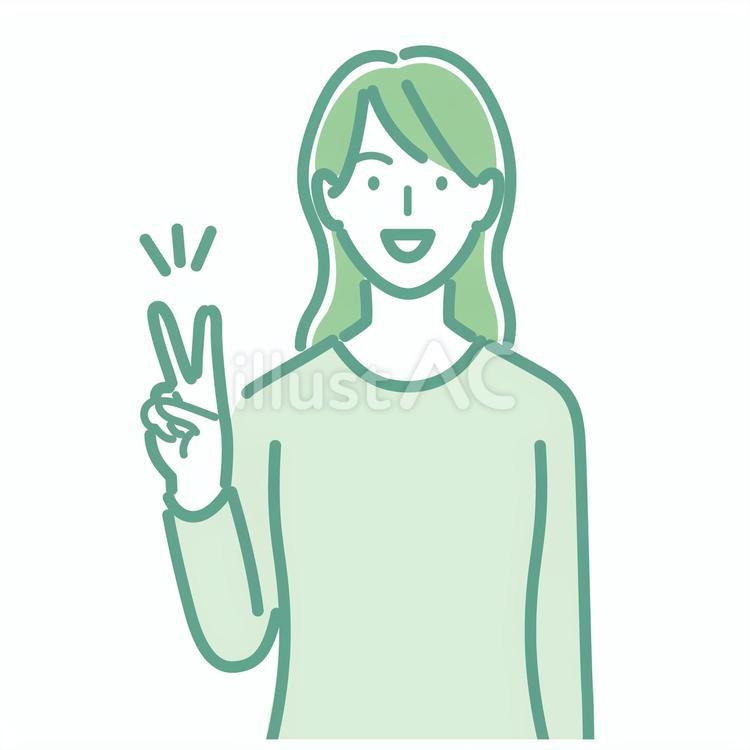二本指ポーズの女性 その２,ママ,モノクロのイラスト素材
